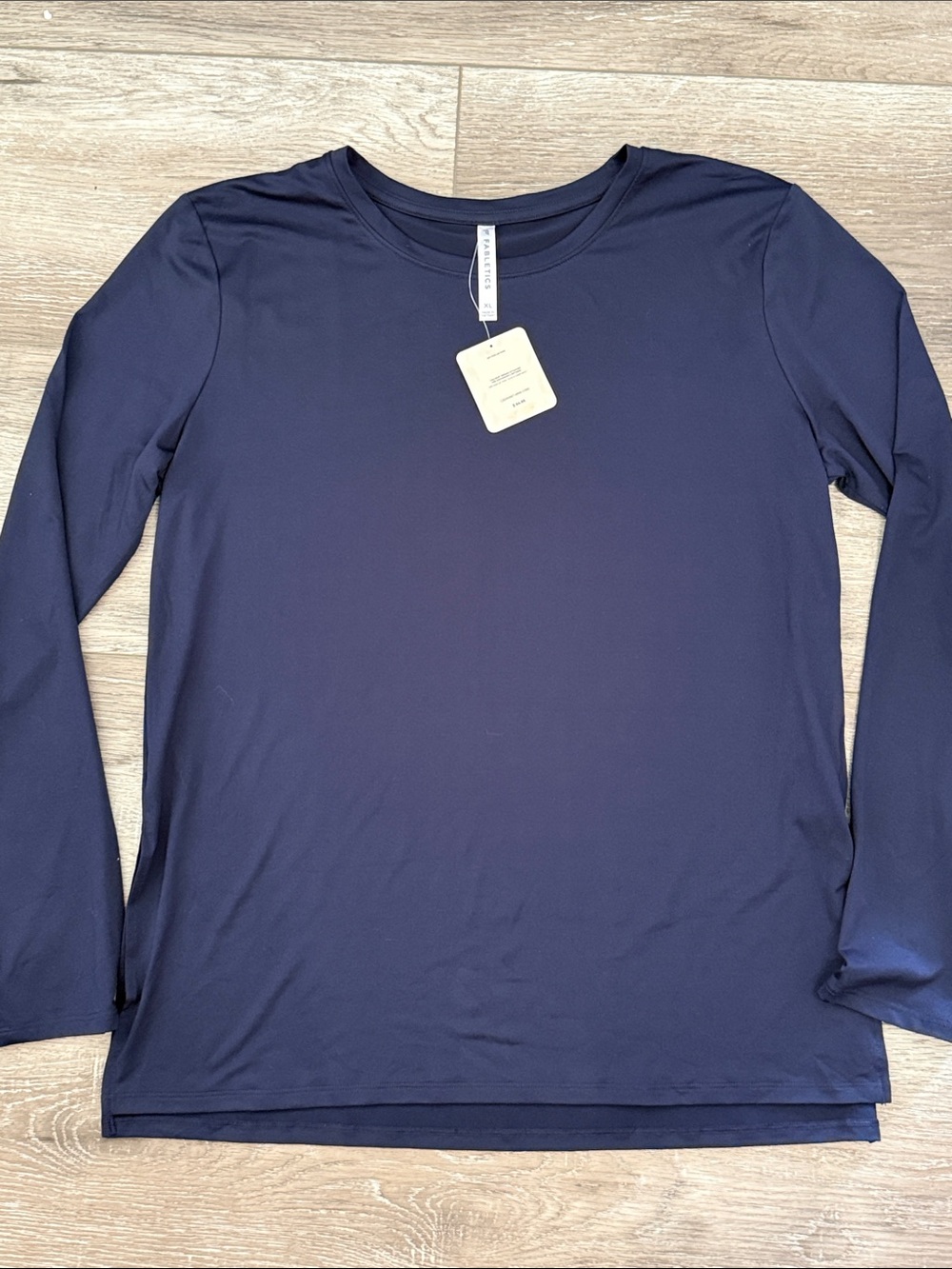 Fabletics DRI FIT Navy Long-Sleeve Crew Neck Top